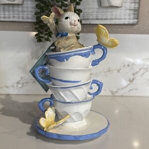 Easter Spring Bunny In Teacups Home Decor